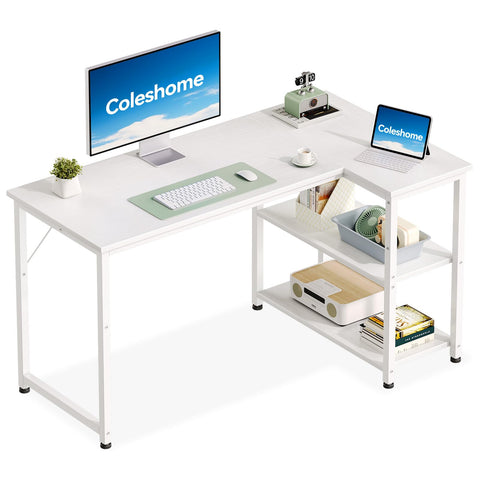 Coleshome L Shaped Gaming Desk for Small Space, 120x70 cm White