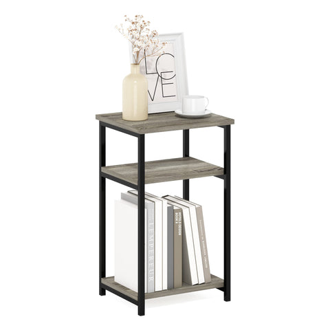 Furinno JUST Side Table, 3-Tier Metal Frame End Table with Open Shelf, Night Stand, Bedside Table, for Living Room, Bedroom, French Oak