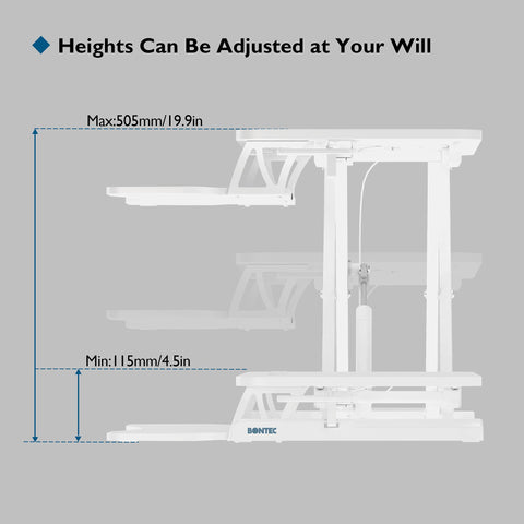 BONTEC 80cm Standing Desk Converter, Dual-Tier Height Riser, 15kg, White