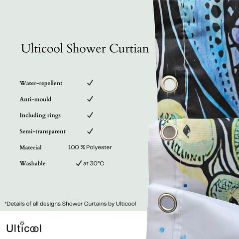 Ulticool Shower Curtain - Colourful Retro Vintage Diamond Figures - 180 x 200 cm - Washable - Anti Mould - with 12 Rings - Red Yellow Blue