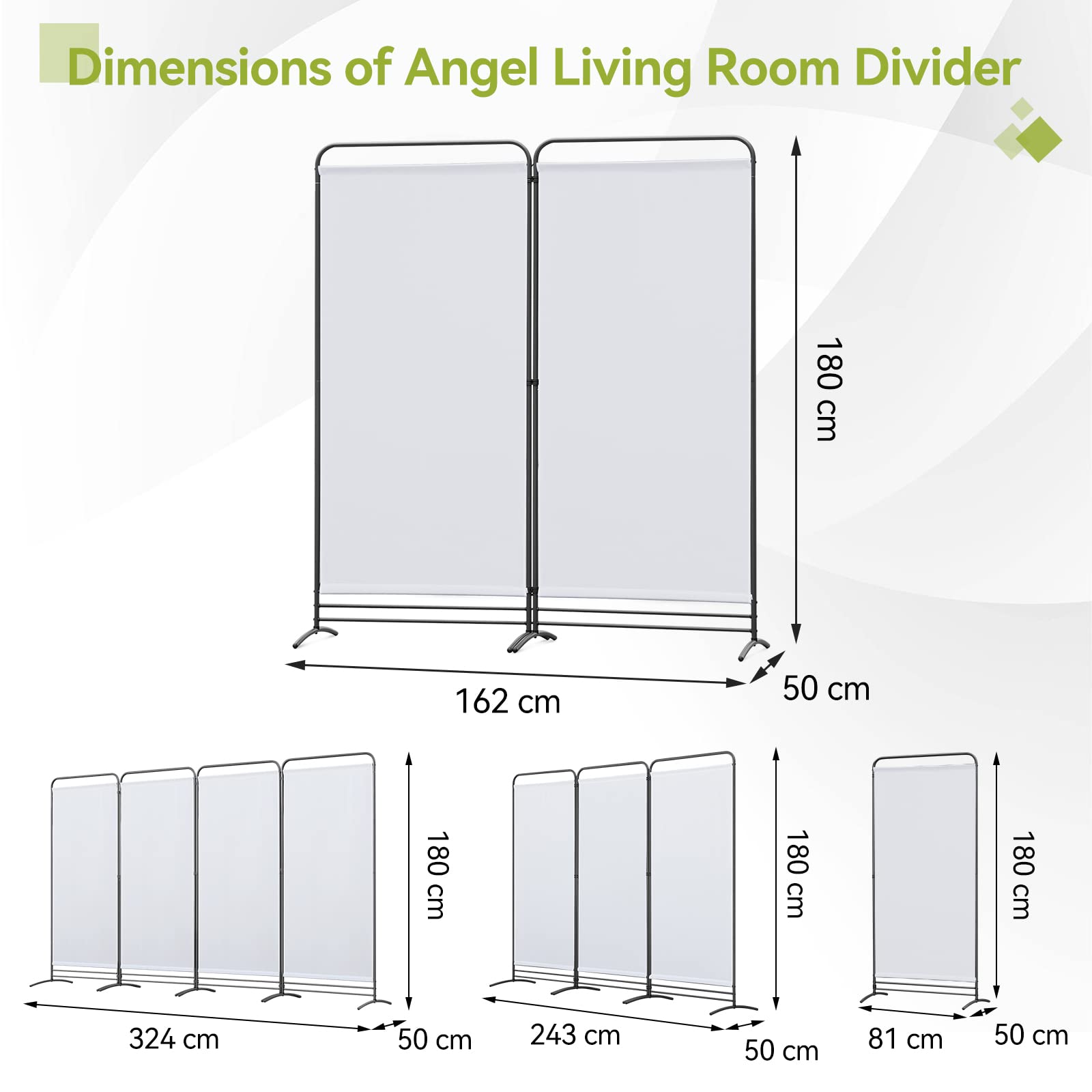Angel Living 2 Panels Folding Room Divider, Privacy Screen Composed of Polyester Fabric and Sturdy Iron Frame