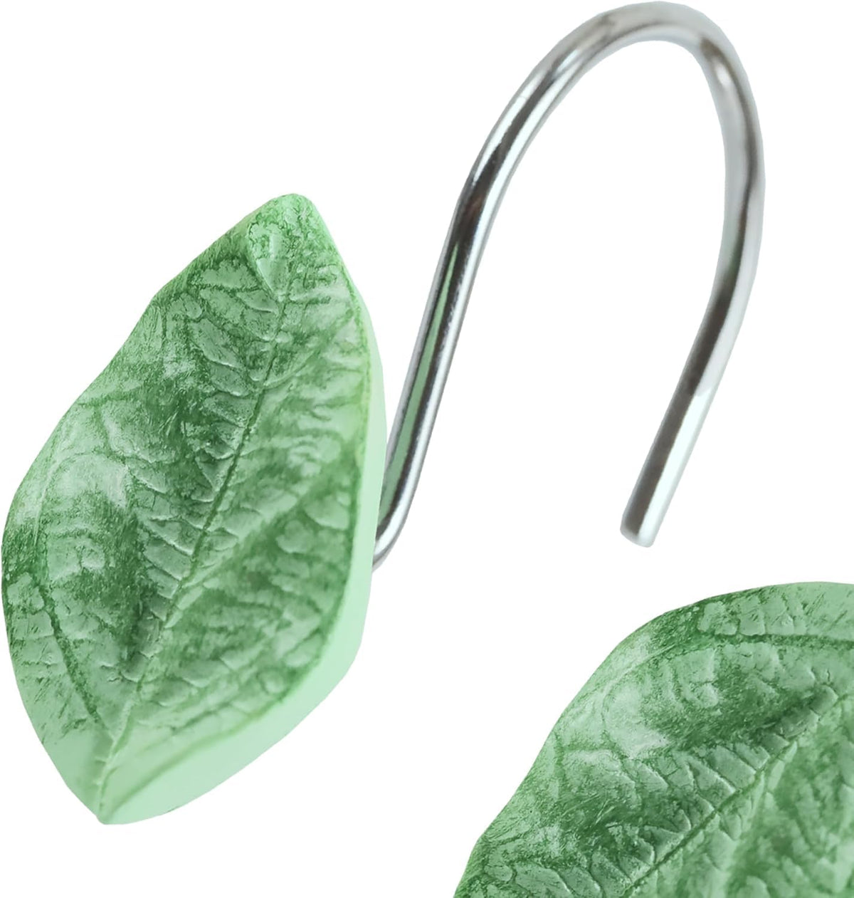 12Pcs Green Shower Curtain Hooks, Leaf Decorative Hooks with Rust-Resistant Metal Hooks