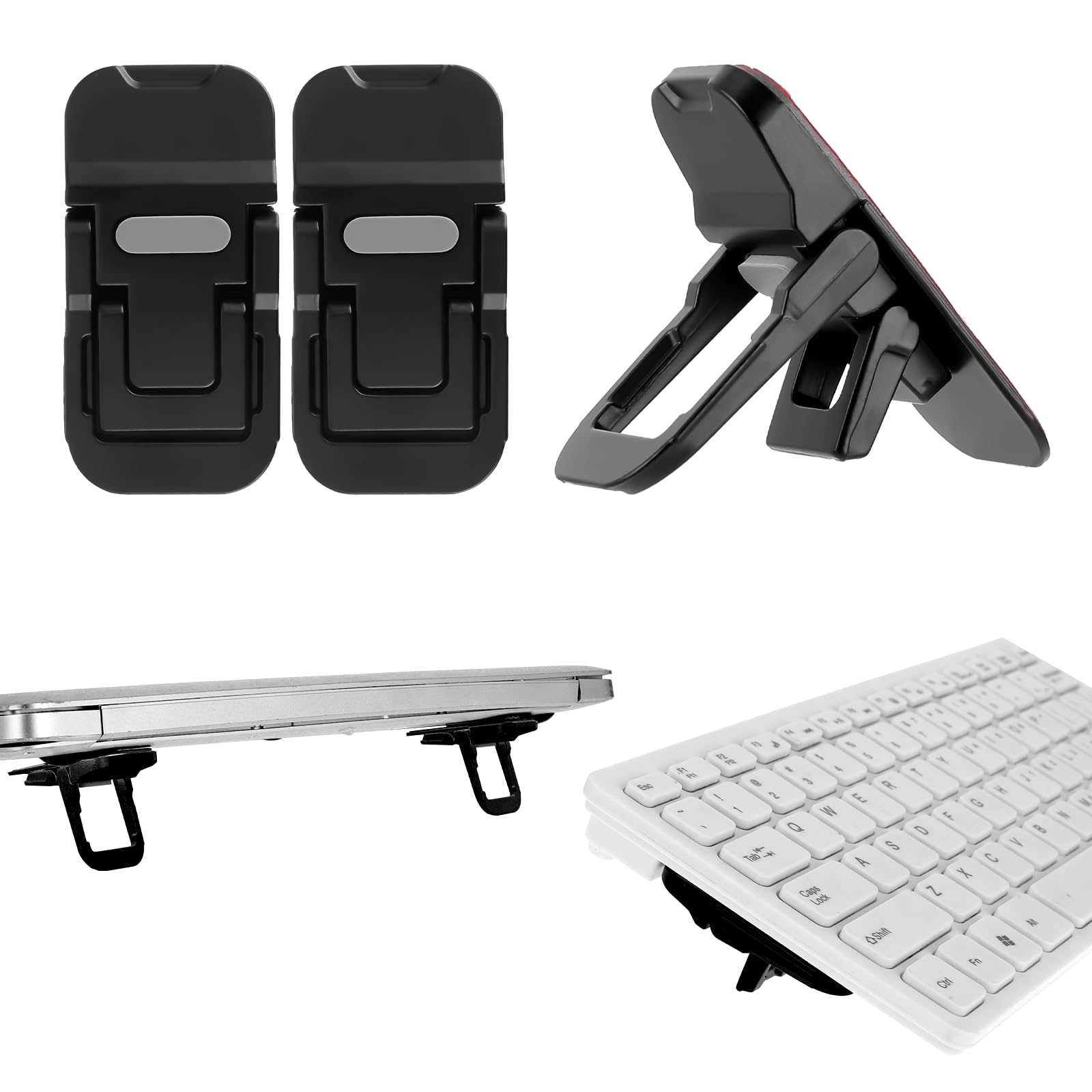 Bewudy 2 Pcs Portable Keyboard Riser, Dual Tilt Angle Adjustment Foldable Laptop Riser, Mini Computer Keyboard Stand for Desk