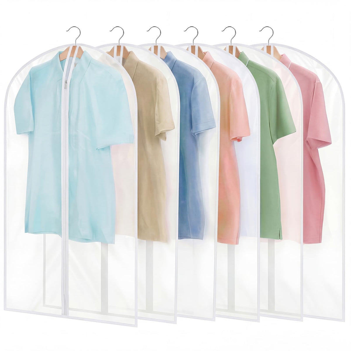 6 Pack Garment Bags, 40in PEVA Suit Bags Clothes Covers, White Edge