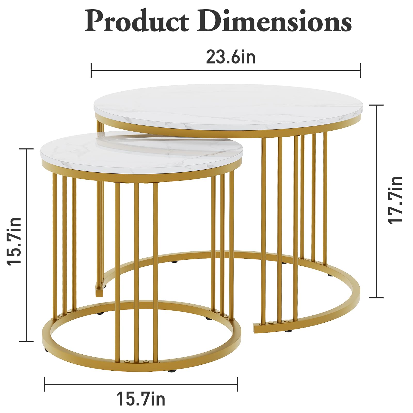 Round Coffee Tables, Set of 2 End Table, Nesting Tables, Side Table with Metal Frame for Living Room/Bedroom/Balcony/Office/Apartment