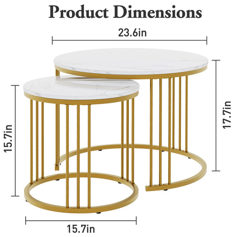 Round Coffee Tables, Set of 2 End Table, Nesting Tables, Side Table with Metal Frame for Living Room/Bedroom/Balcony/Office/Apartment