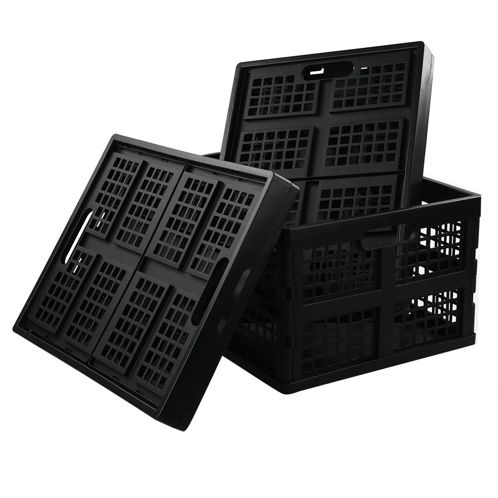 Yarebest Foldable Plastic Crates, Set of 3 Foldable Crate for Storage, Black