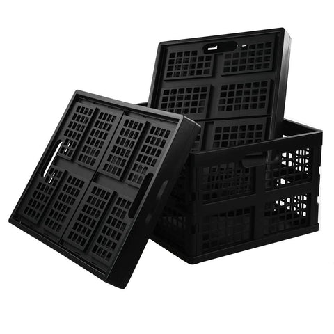 Yarebest Foldable Plastic Crates, Set of 3 Foldable Crate for Storage, Black