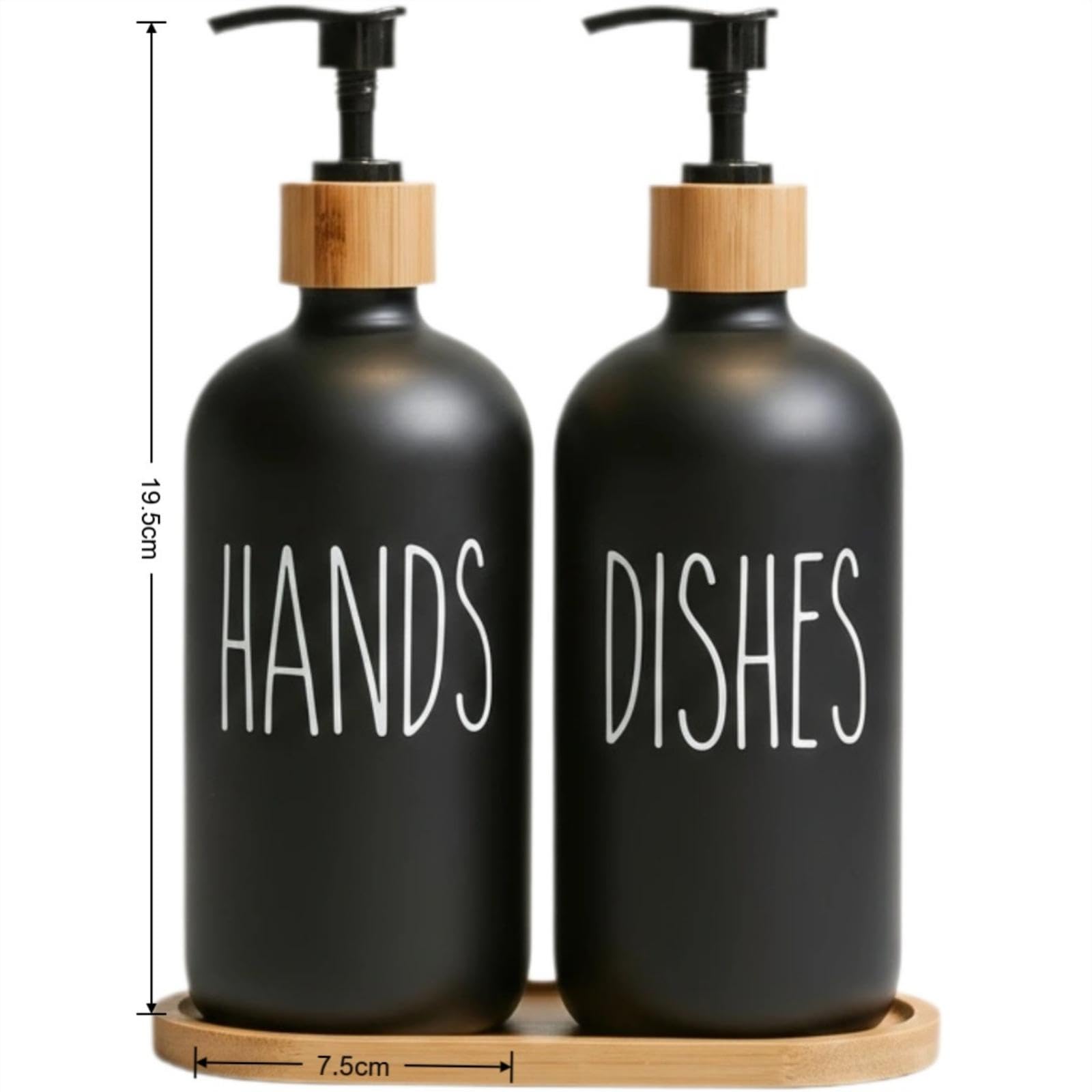 Perclyzm kitchen Soap Dispenser Set, washing up liquid dispenser,Glass Bottle Jar with Bamboo Tray,suitable for Bathroom, Kitchen, Laundry Room