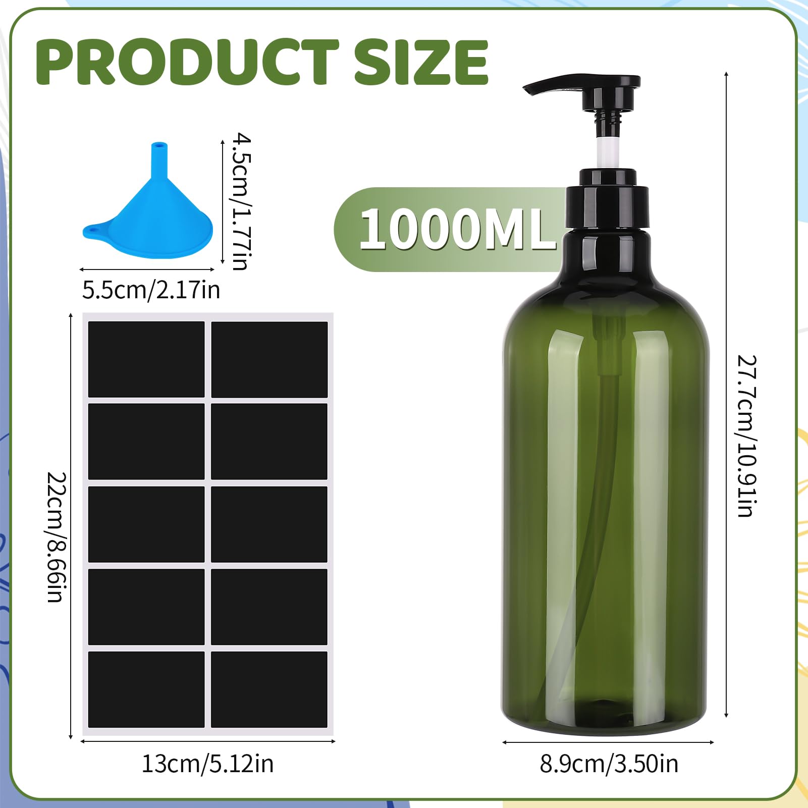 Invalidism 2Pcs Pump Bottle Dispenser 1000ML Refillable Press Pump Bottles