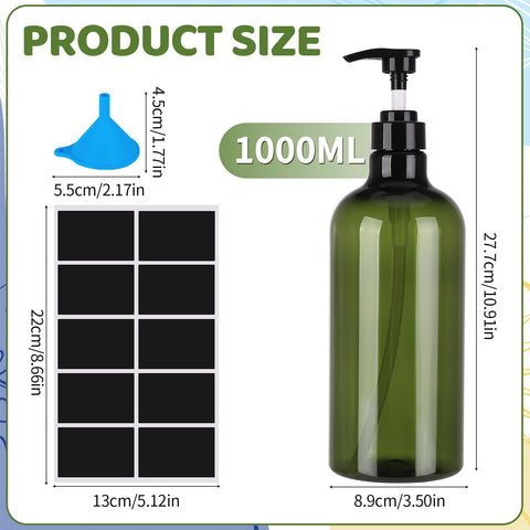 Invalidism 2Pcs Pump Bottle Dispenser 1000ML Refillable Press Pump Bottles