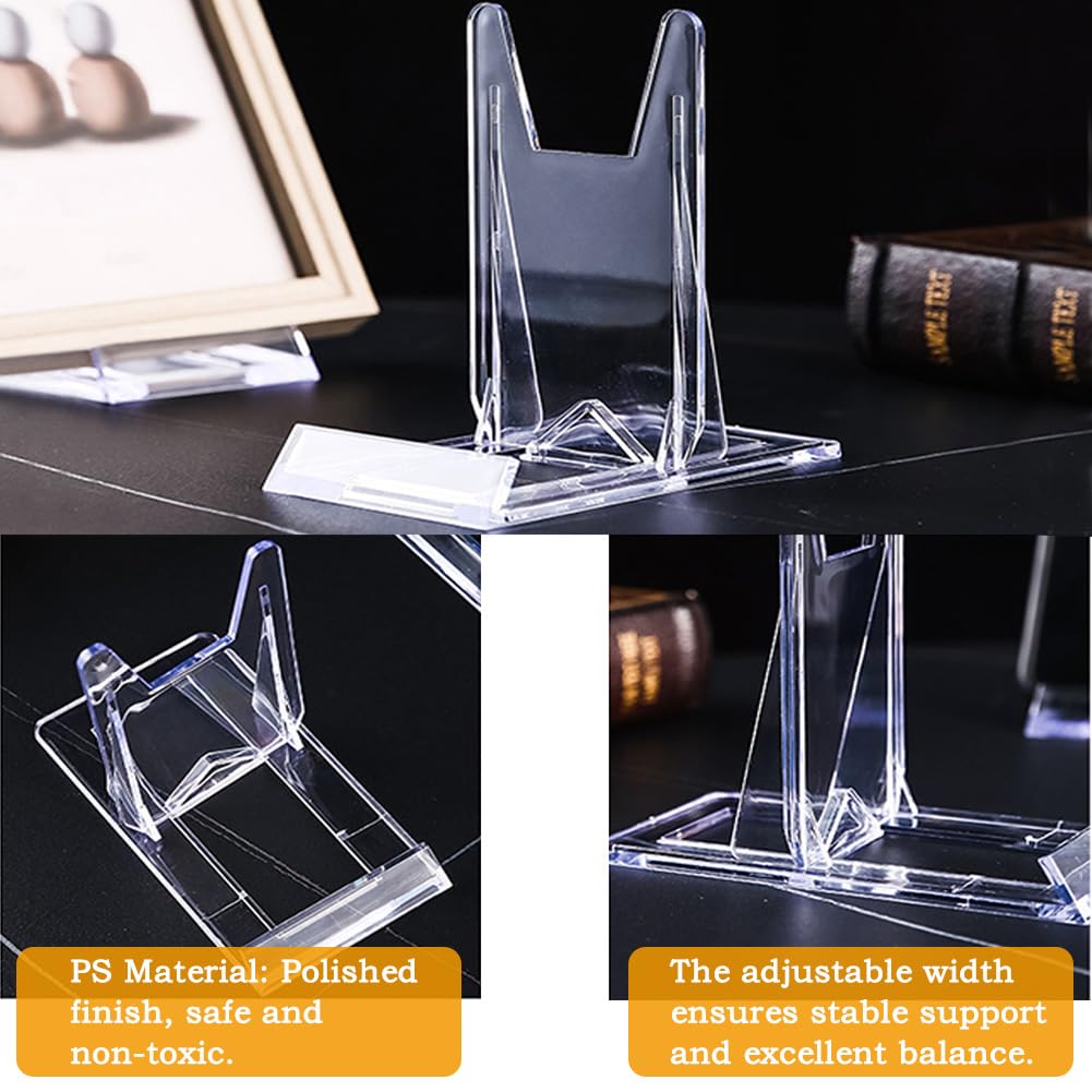 Sernvaloq 12 Pcs Clear Plastic Display Stand, Adjustable Plate Stands