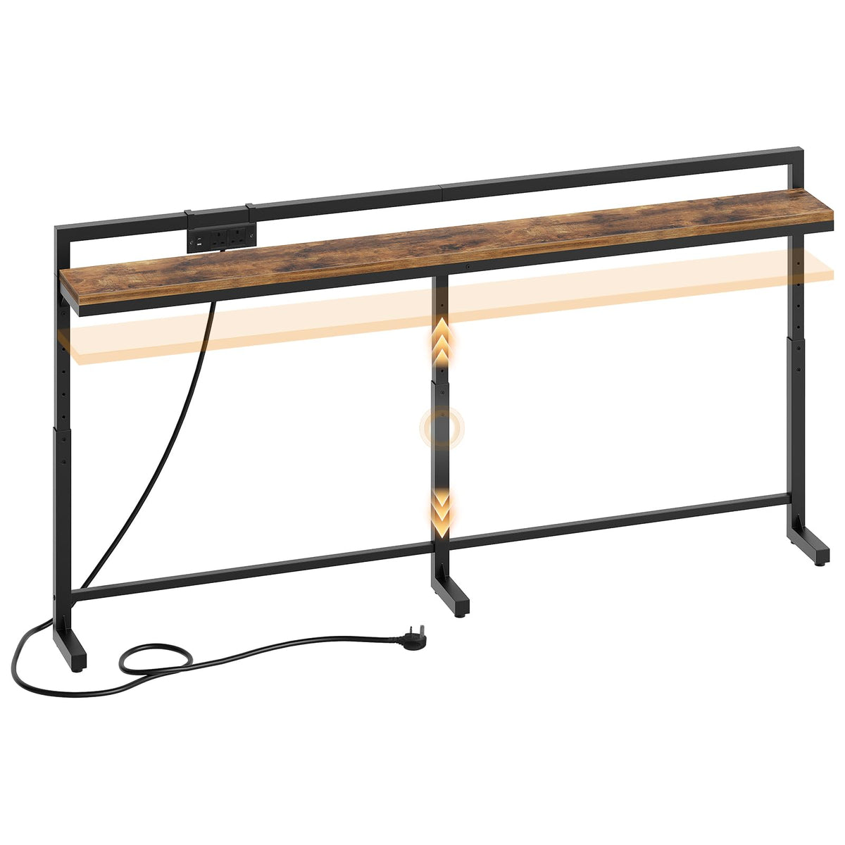YATINEY 180 cm Slim Console Table with Adjustable Height (70 cm-90 cm), Behind Sofa Table Skinny with Outlet, Long Entryway Table