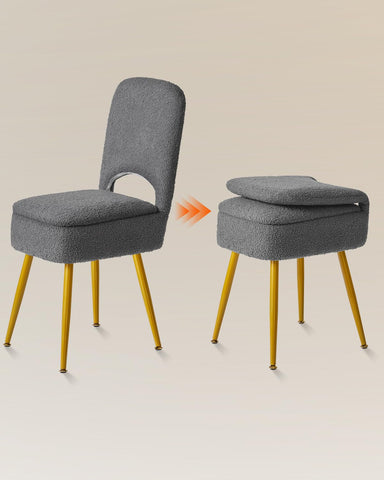 IBUYKE Storage Vanity Stool Chair with Folding Backrest, Gray WBD027G