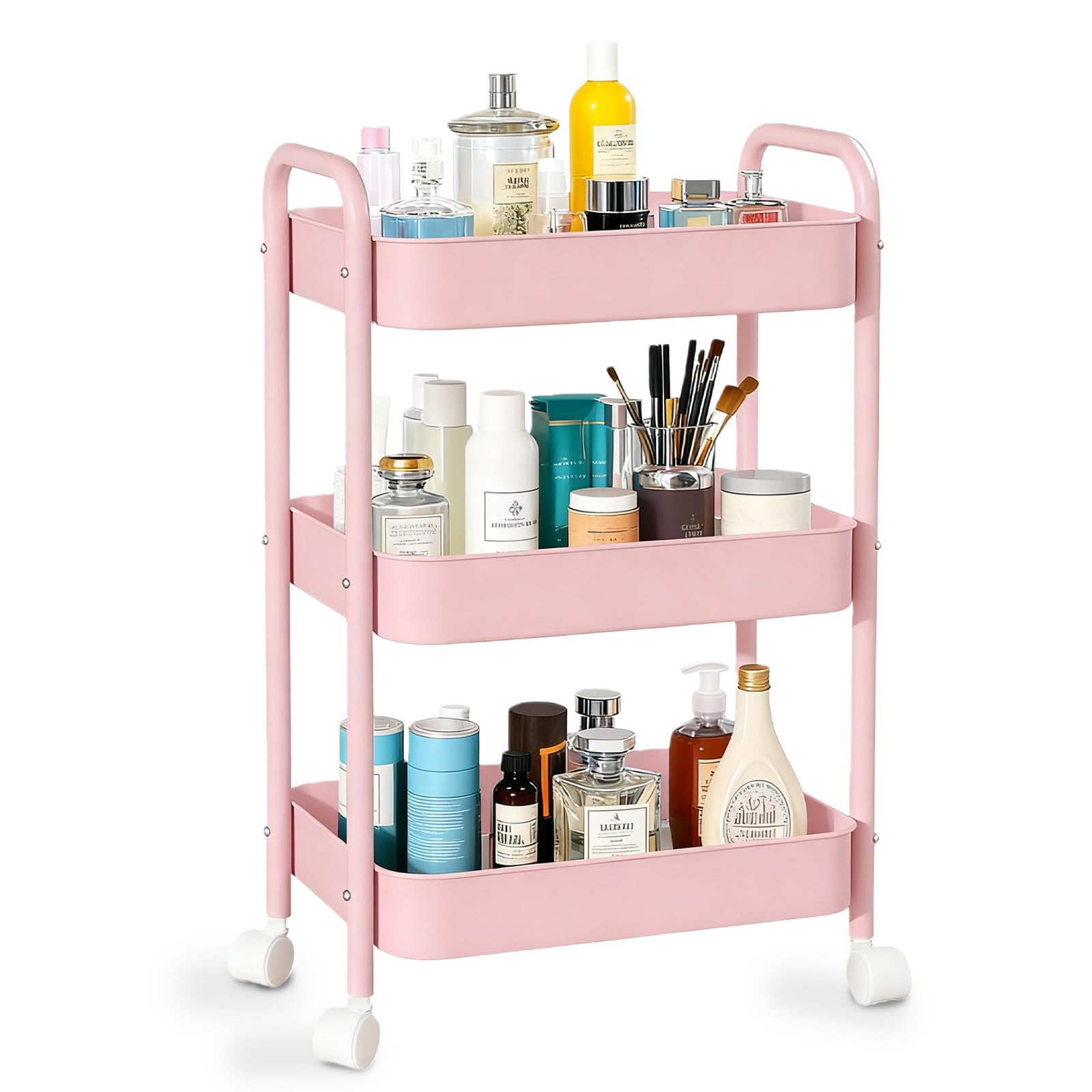 Zykphao 3-Tier Metal Rolling Storage Trolley Cart with Wheels & Handle - Easy Assembly Utility Organizer for Kitchen, Bathroom, Living Room
