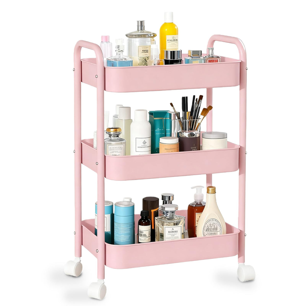 Zykphao 3-Tier Metal Rolling Storage Trolley Cart with Wheels & Handle - Easy Assembly Utility Organizer for Kitchen, Bathroom, Living Room