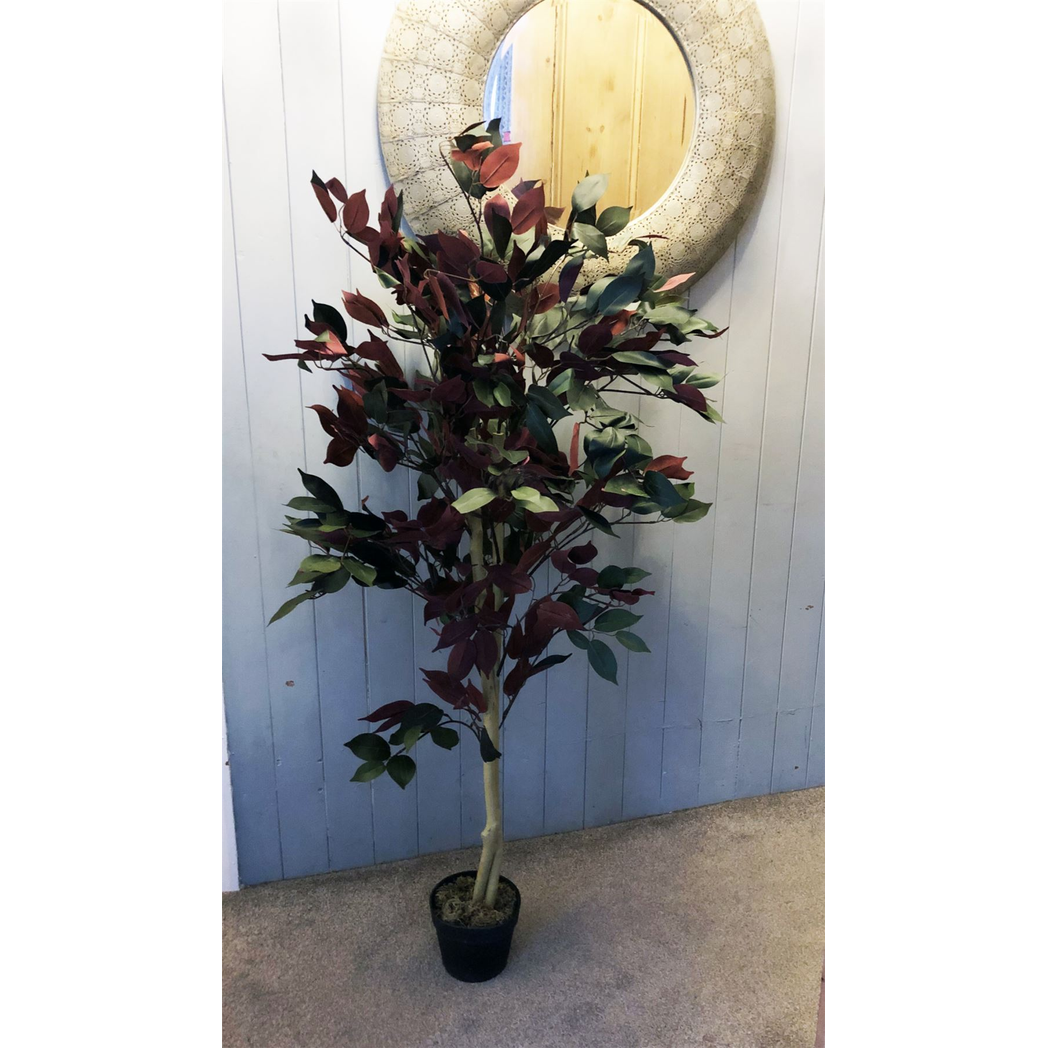 120cm (4ft) Artificial Red Ficus Tree With Gold Metal Planter