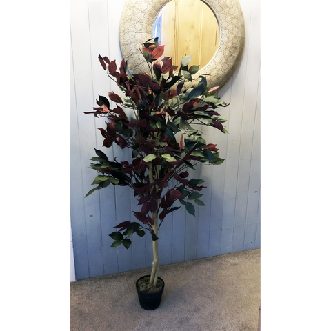 120cm (4ft) Artificial Red Ficus Tree With Gold Metal Planter