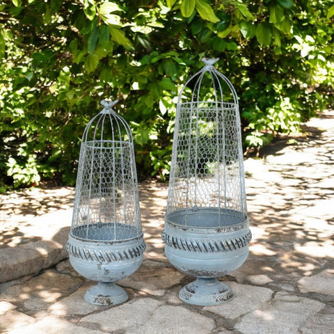 83/70CM CREAM METAL SET 2 PLANT STANDS