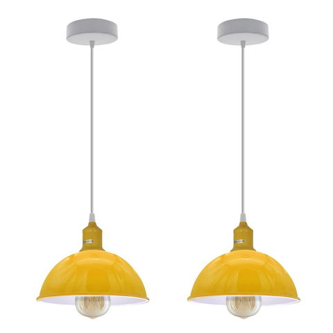 2Pack Dome Shaped Yellow Loft Style  Sturdy Metal Lamp Shade Pendant Lights 21cm Bottom Spray Painted Finish Inner White