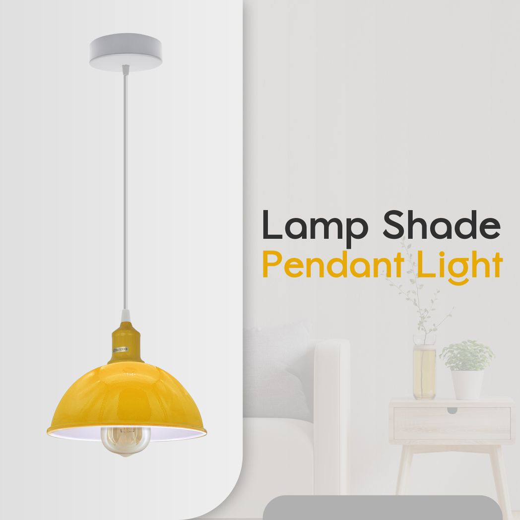2Pack Dome Shaped Yellow Loft Style  Sturdy Metal Lamp Shade Pendant Lights 21cm Bottom Spray Painted Finish Inner White