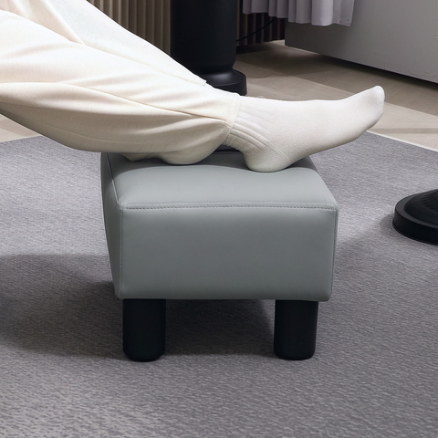 HOMCOM Chic Faux Leather Footstool Small Footrest with 4 Plastic Legs, Grey