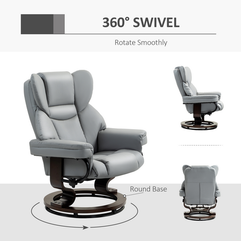 HOMCOM PU Leather Manual Reclining Armchair Footstool Padded Seat Light Grey