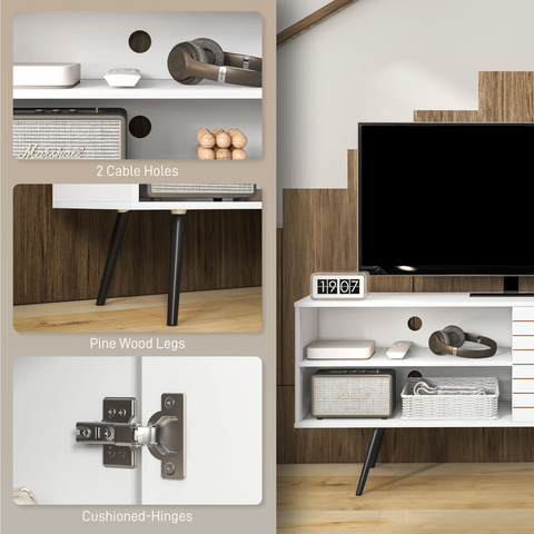 HOMCOM TV Unit for 65" TVs with 2 Open Shelves, Door and 2 Cable Holes, White