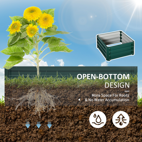 Outsunny Set of 2 Raised Garden Bed Galvanised Planter Box Easy Setup Green