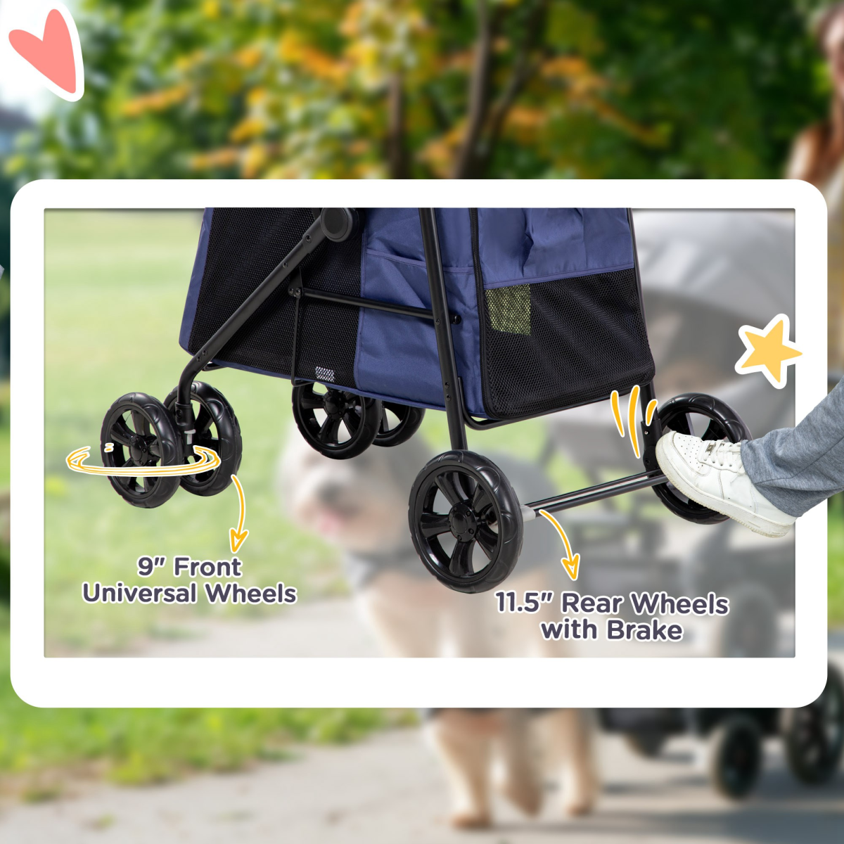 PawHut One-click Foldable Pet Stroller w/ Mesh Windows, for Small Pets - Blue