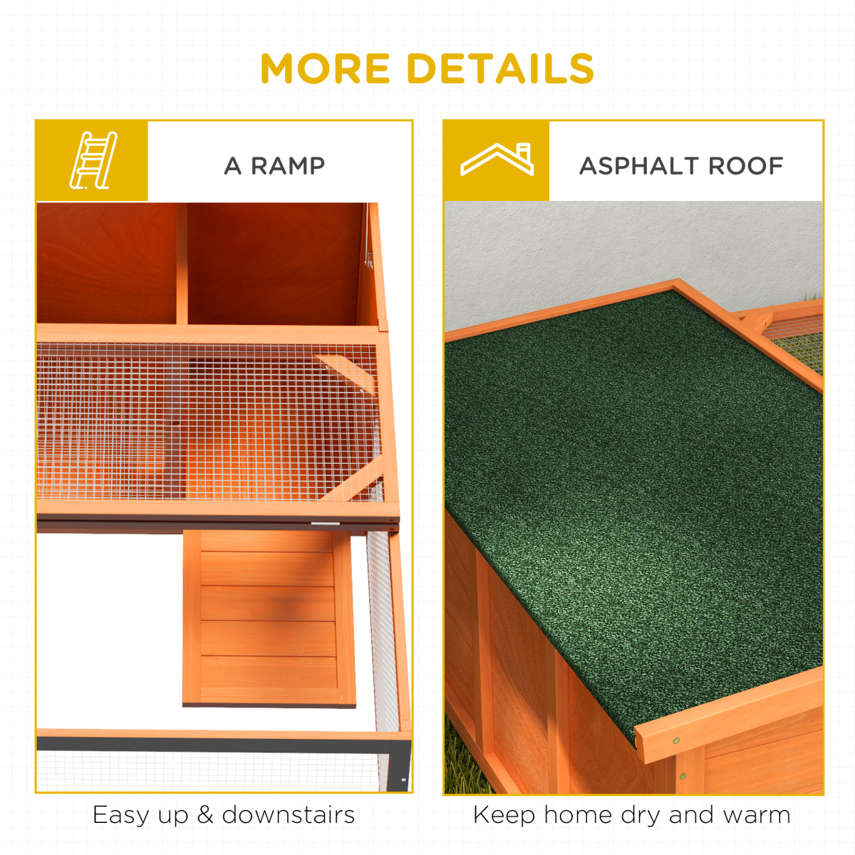 Wooden Rabbit Hutch with Run Small Animal Guinea Pig House 125.5 x 100 x 49cm