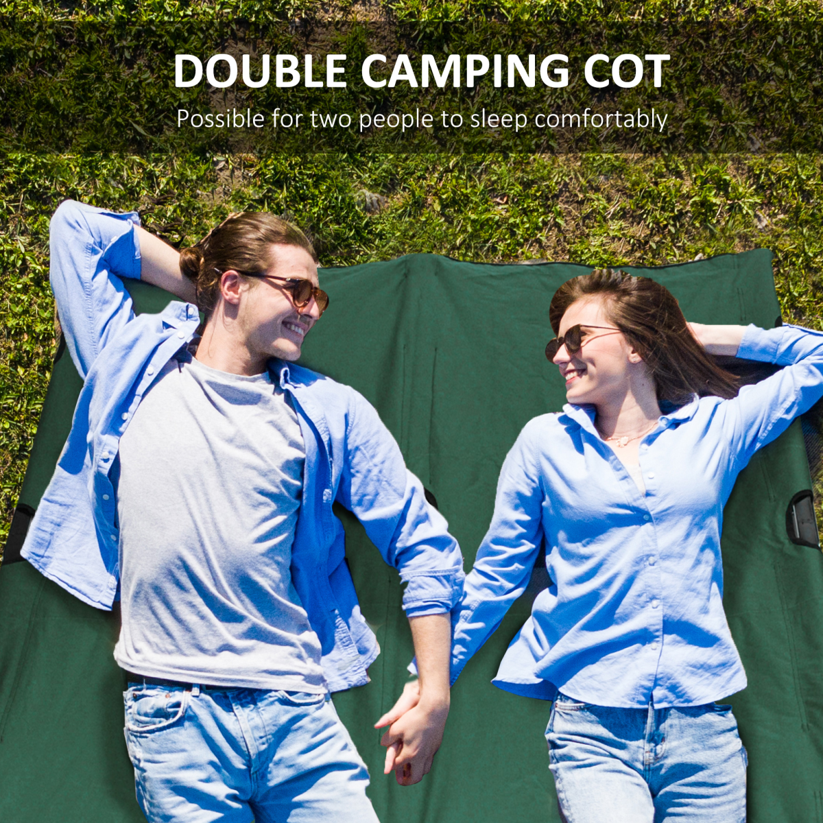 Double Camping Folding Cot Outdoor Portable Sunbed Carry Bag, Green Outsunny
