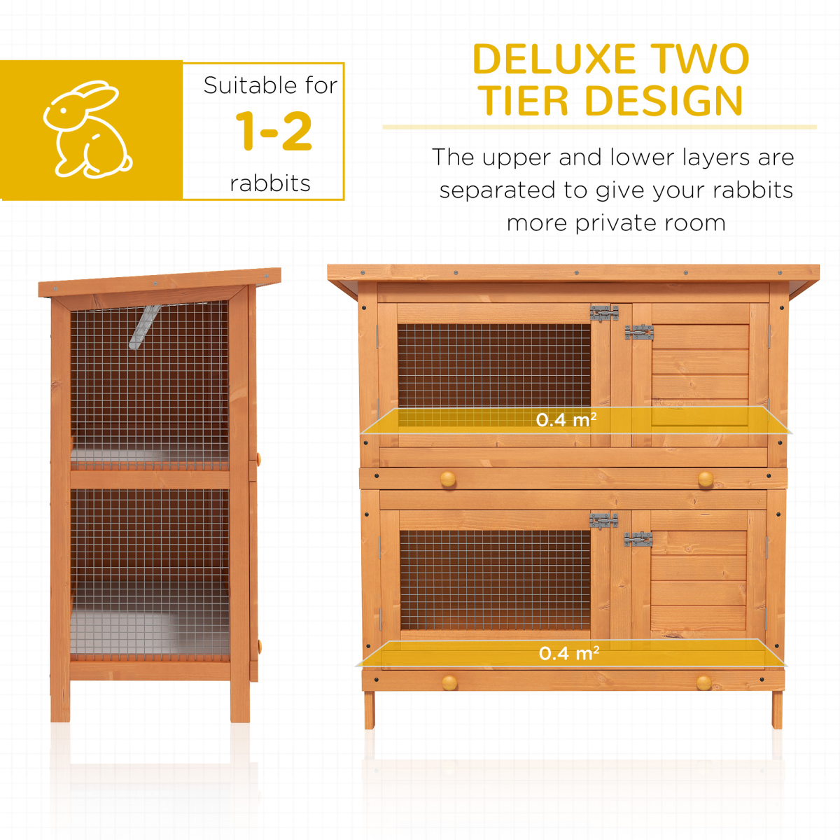 2-tier Rabbit Hutch Small Animal Wooden Bunnies House Outdoor Backyard 2 Sizes