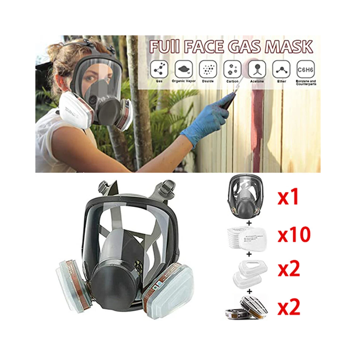 Reusable Full Face  Mask  Respirator for Woodworking Painting Welding Mask