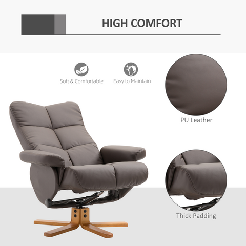 Faux Leather Recliner Chair with Ottoman Footrest Storage Space Brown