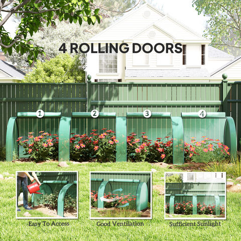 Outsunny Tunnel Greenhouse Steel Frame for Garden w/ Zipper Doors, Green