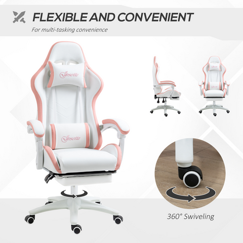 Vinsetto Racing Style Gaming Chair with Reclining Function Footrest, Pink