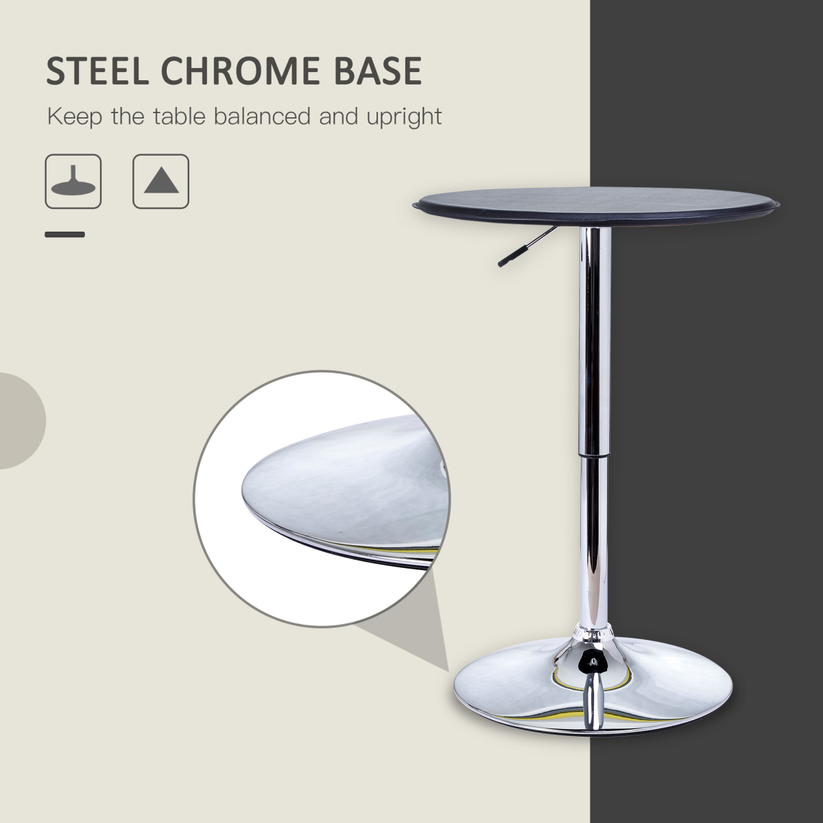 Chrome Steel Height Adjustable Round Bar Table Dinning Table Black