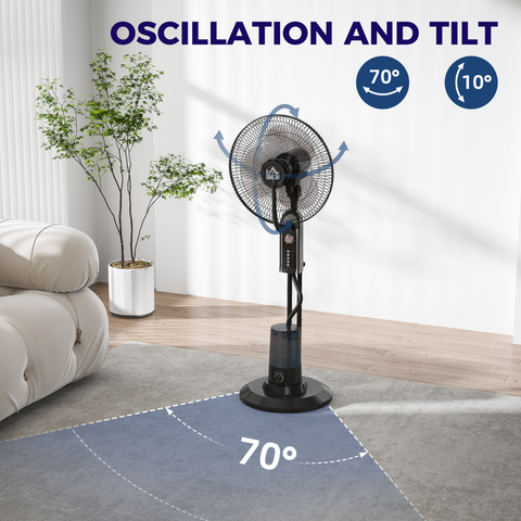 HOMCOM Spray Misting Fan, Pedestal Fan w/ Oscillation, Tilt, 4 Speeds
