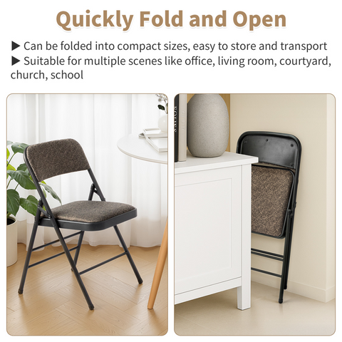 2pcs Black Patterned Padded Folding Chairs, Conference Event Chairs with Soft Seat (46*48*76cm), Frosted Iron Frame