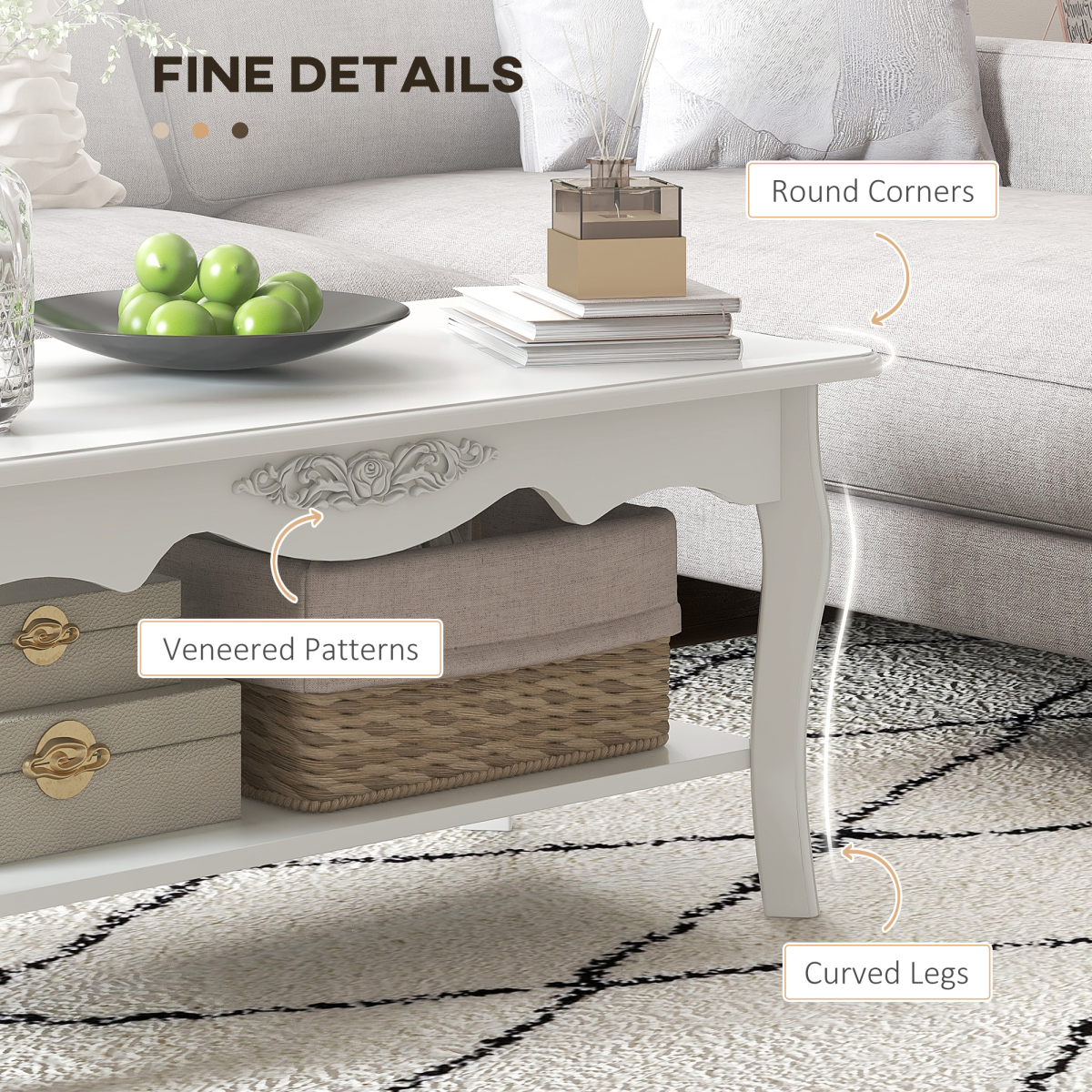 Coffee Table, 94Lx44Wx42H cm-White