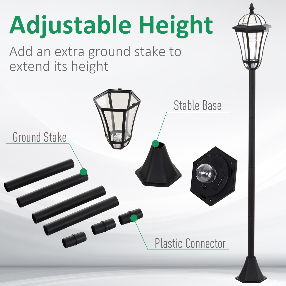 2 PCS LED Garden Lights Lamp Post Solar Powered Lantern black