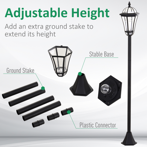 2 PCS LED Garden Lights Lamp Post Solar Powered Lantern black