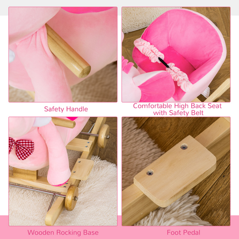 2-in-1 Baby Rocking Horse Ride On Elephant W/ Wheels Music, Pink