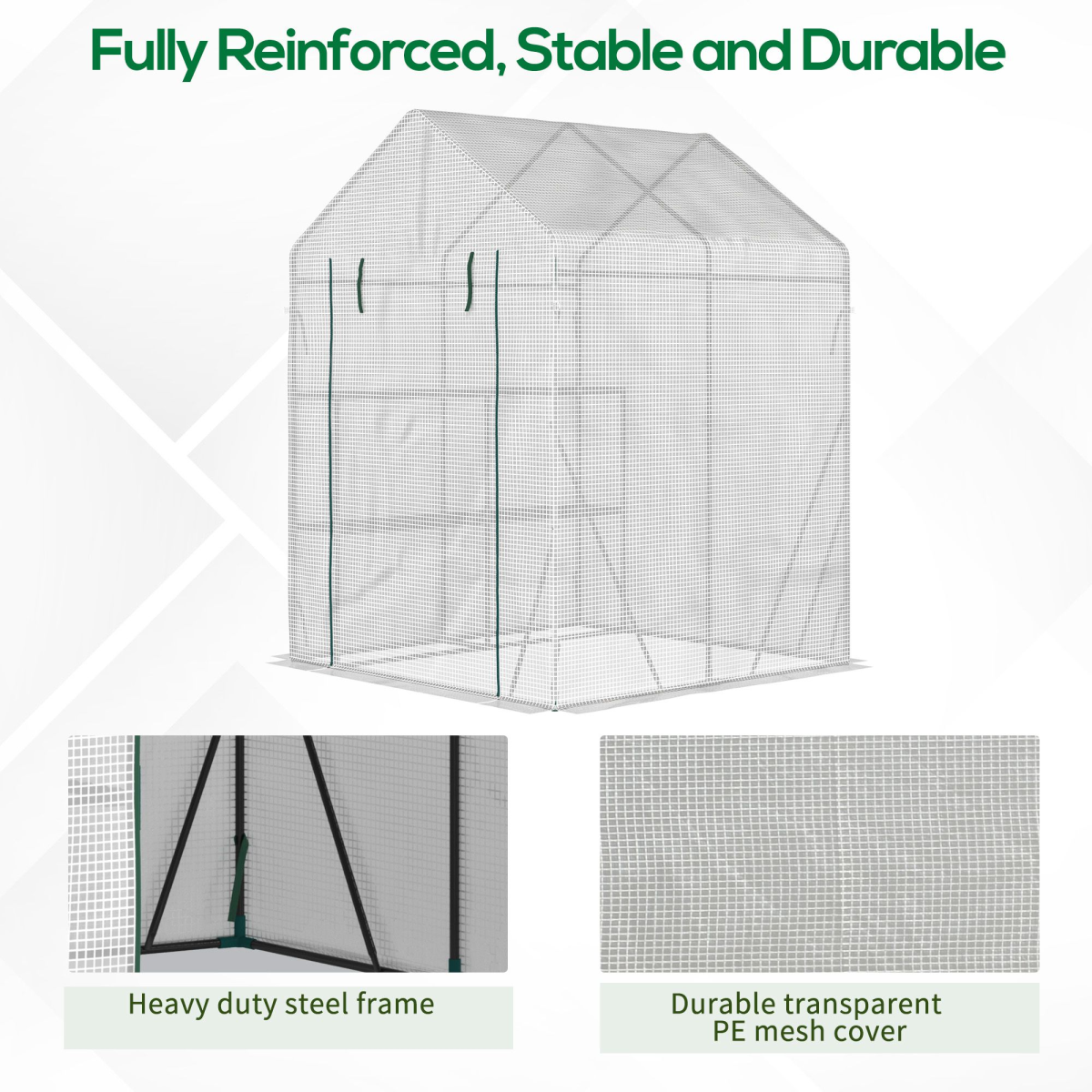 Greenhouse for Outdoor, Gardening 2 Tier Shelf, PE Cover, 143x143x195cm, Green
