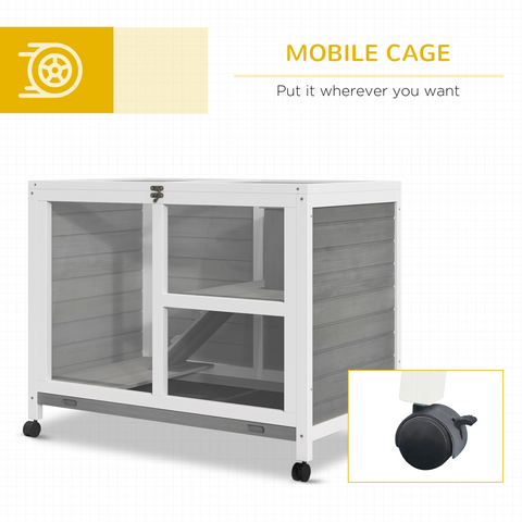 Wood Rabbit Hutch Bunny Cage Pet House Indoor W/ Tray Ramp, Grey Pawhut