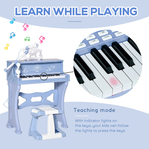 HOMCOM 37 Key Keyboard Battery Piano Kids Microphone Stool Educational Game