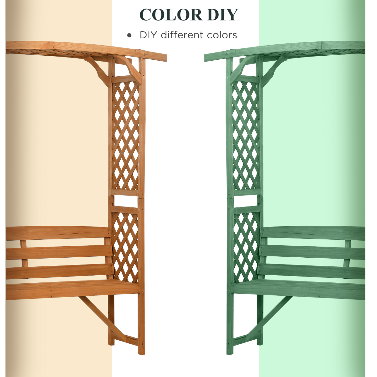 Patio Garden Bench, Arch Pergola with Natural Wooden Garden Arbour with Seat