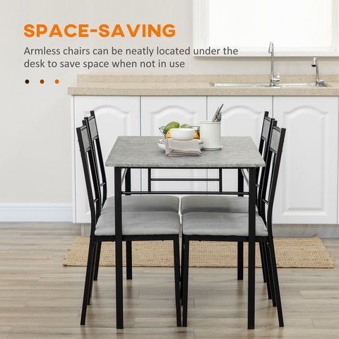HOMCOM 5 Pieces Dining Room Sets, Kitchen Table and Chairs Set 4 with Marble Top