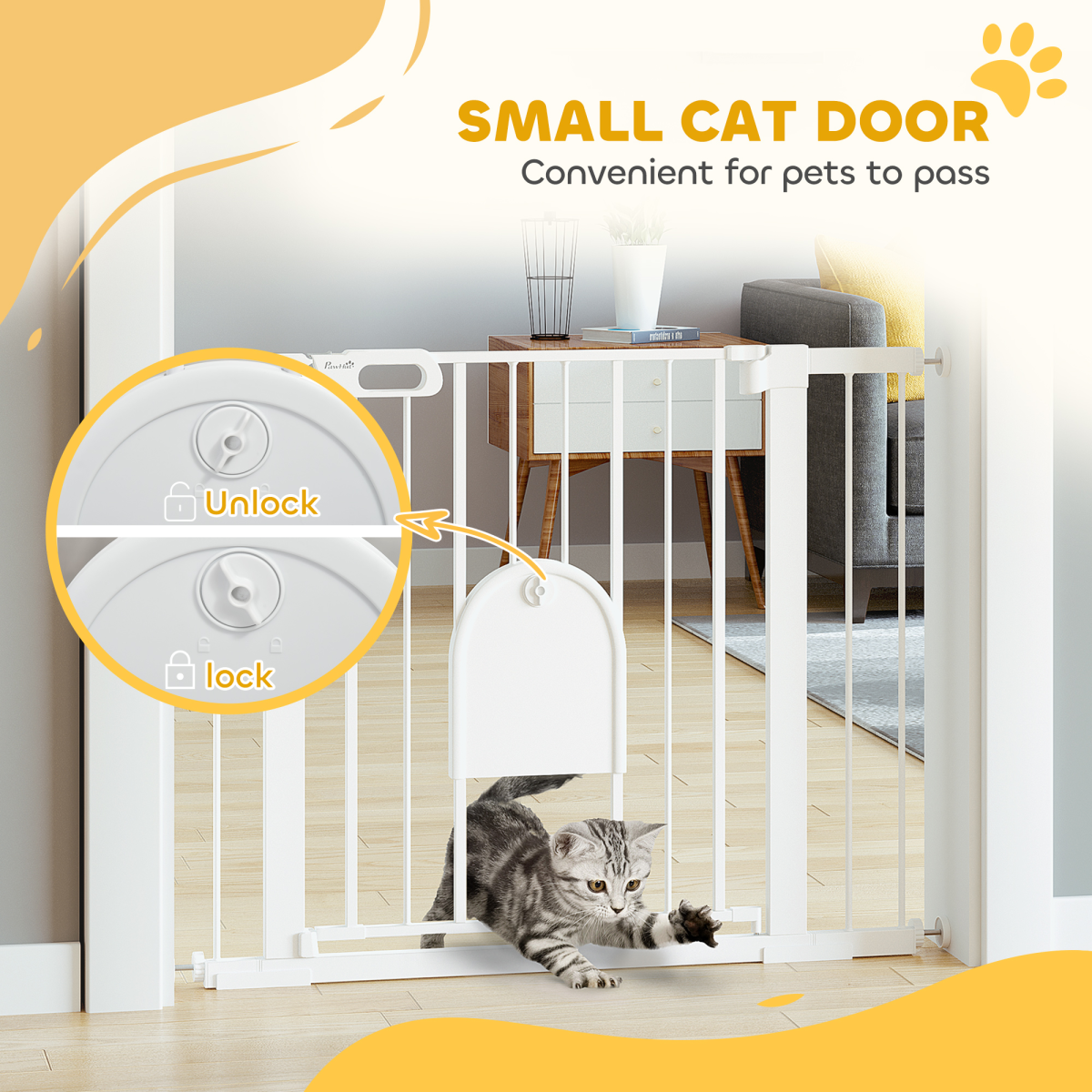 75-103 cm Pet Safety Gate Pressure Fit Stair w/ Small Door Double Locking